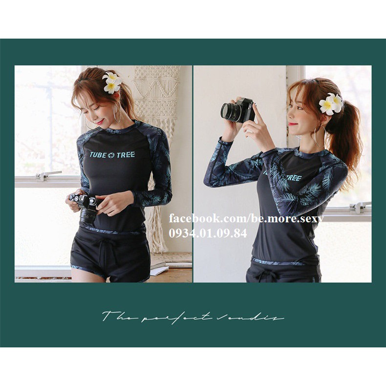Đồ bơi dài tay Hàn Quốc đen tay hoa | BigBuy360 - bigbuy360.vn