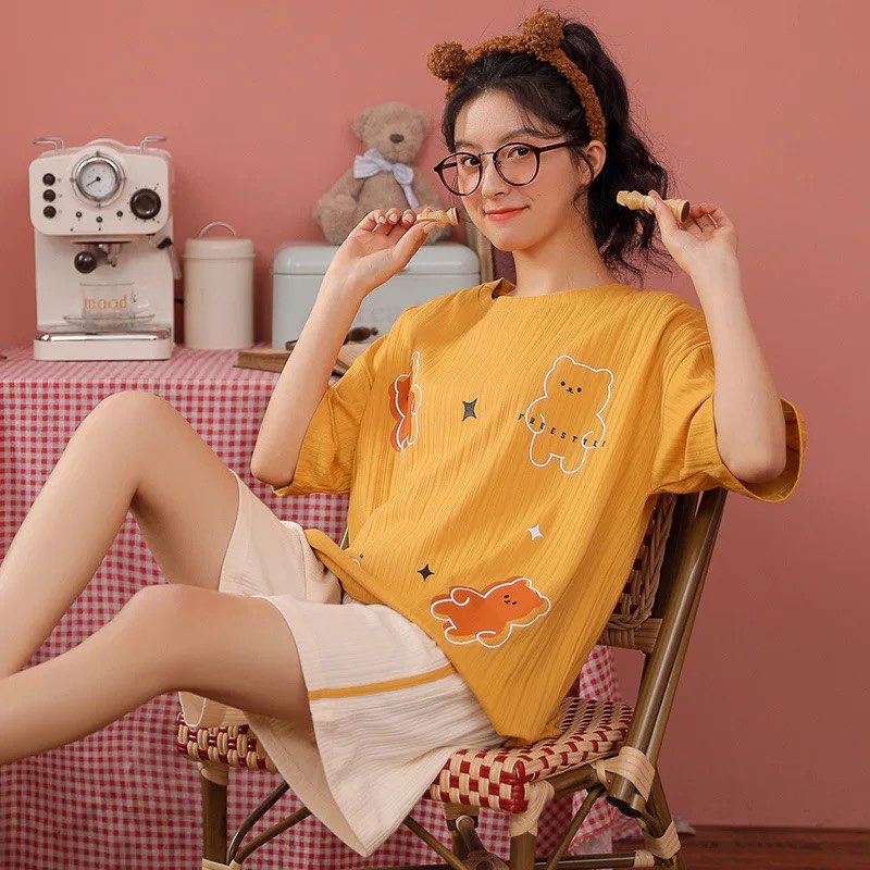 [SẴN] Đồ ngủ ngắn, đồ mặc ở nhà Quảng Châu, pijama bông cotton thoáng, style Hàn Quốc họa tiết dễ thương | BigBuy360 - bigbuy360.vn