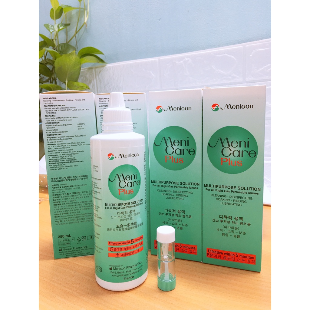 Nước ngâm lens cứng Menicare Plus 250ml- dung dịch ngâm kính áp tròng cứng Menicare Plus- Tặng khay