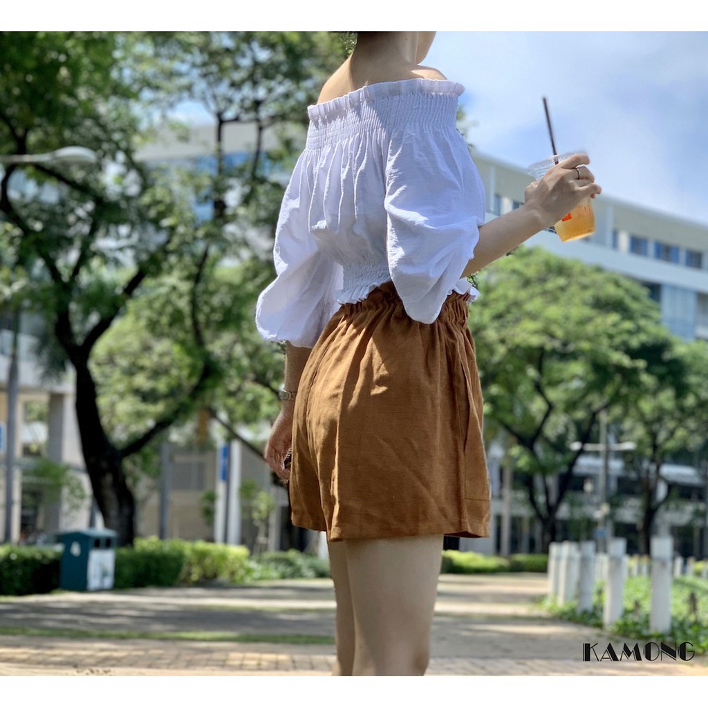 Quần short nữ ống rộng KAMONG lưng thun chất liệu short nhung kiểu dáng trẻ trung, năng động Q001. | BigBuy360 - bigbuy360.vn