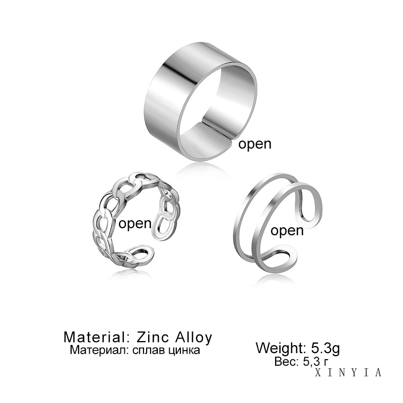 Bộ 3 Nhẫn Hở Kiểu Kim Loại Thời Trang Hip Hop Phong Cách Retro Cho Nam Nữ