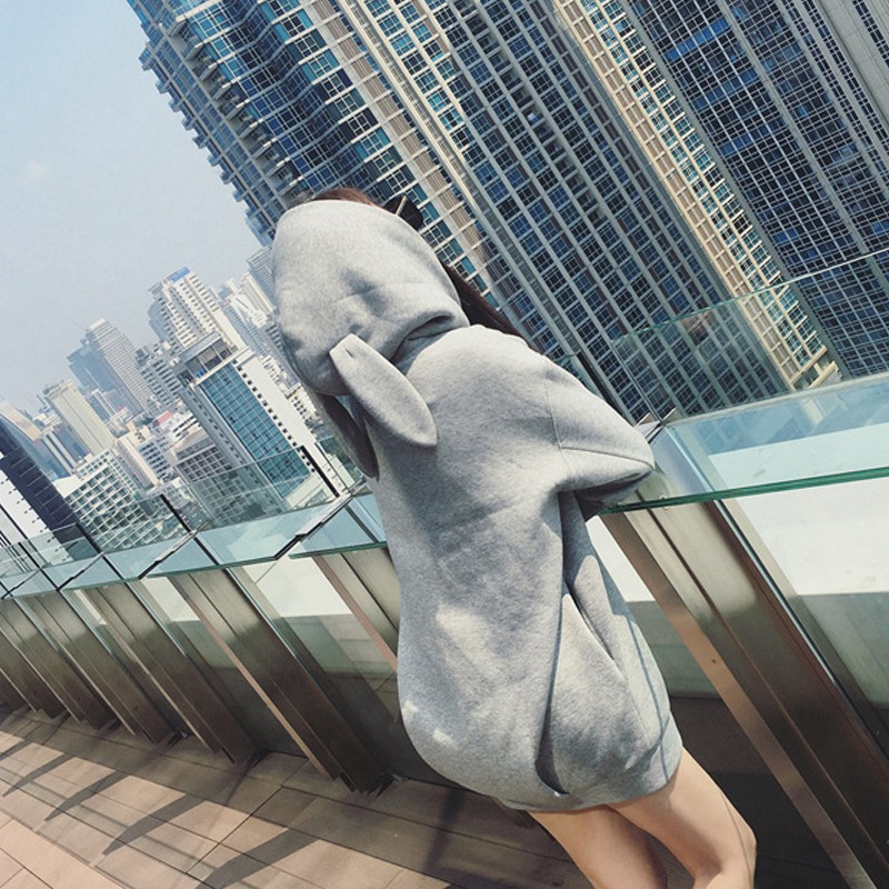 Áo Hoodies Nón Phối Tai Thỏ Thiết Kế Dáng Rộng Thoải Mái