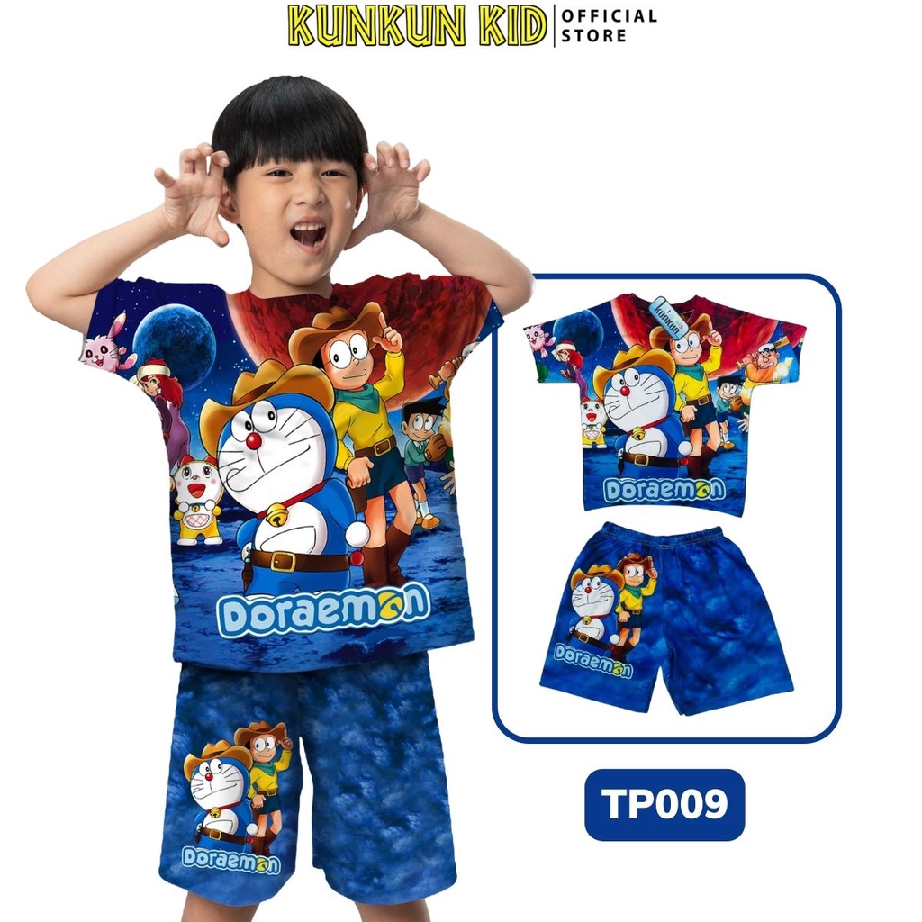 Quần áo bé trai In 3D hình Doraemon size đại 10-40kg Kunkun Kid TP009 - Đồ bộ trẻ em 3-12 tuổi