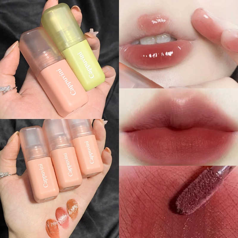 Cappuvini 6 Màu ❤ Son Kem Lì Mềm Mịn Không Thấm Nước Dưỡng Ẩm Thiết Kế Ống Màu Hồng Xanh Lá 2022