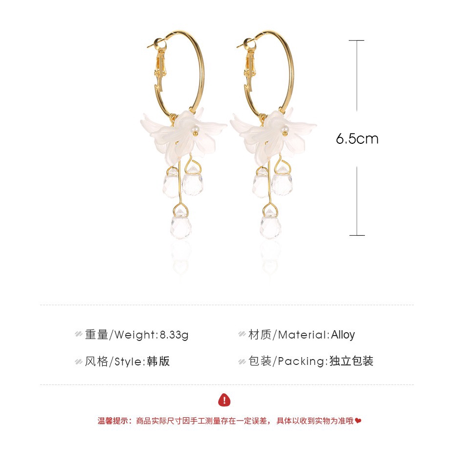Bông tai hình hoa đính pha lê phong cách Hàn Quốc