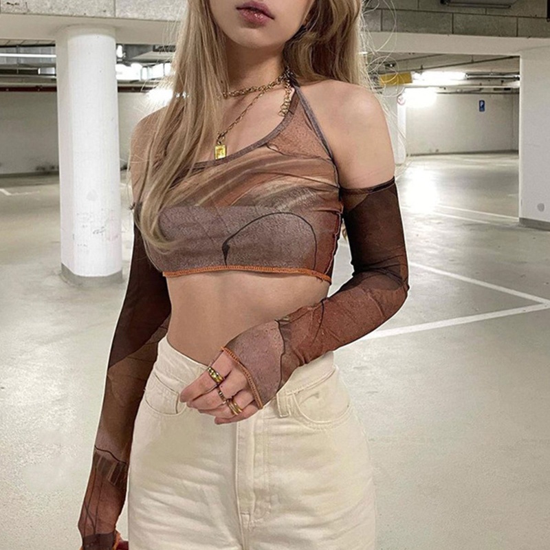 Brroa Áo Croptop Ôm Dáng Không Tay Hở Lưng In Họa Tiết Trừu Tượng Harajuku Gợi Cảm Cho Nữ