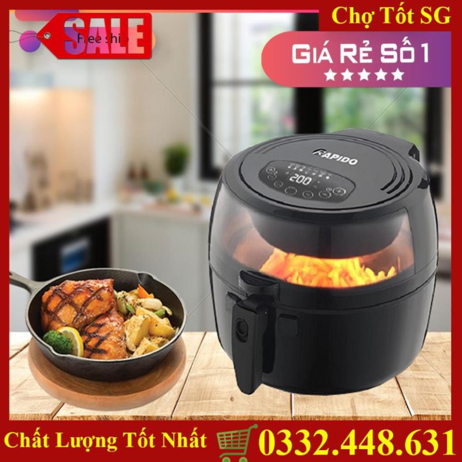 ✔️ Sale (Có Sẵn+Tặng khay nướng) Nồi chiên không dầu điện tử RAPIDO model RAF 6.5D 1800w dung tích 6,5l BH 12 THÁNG n