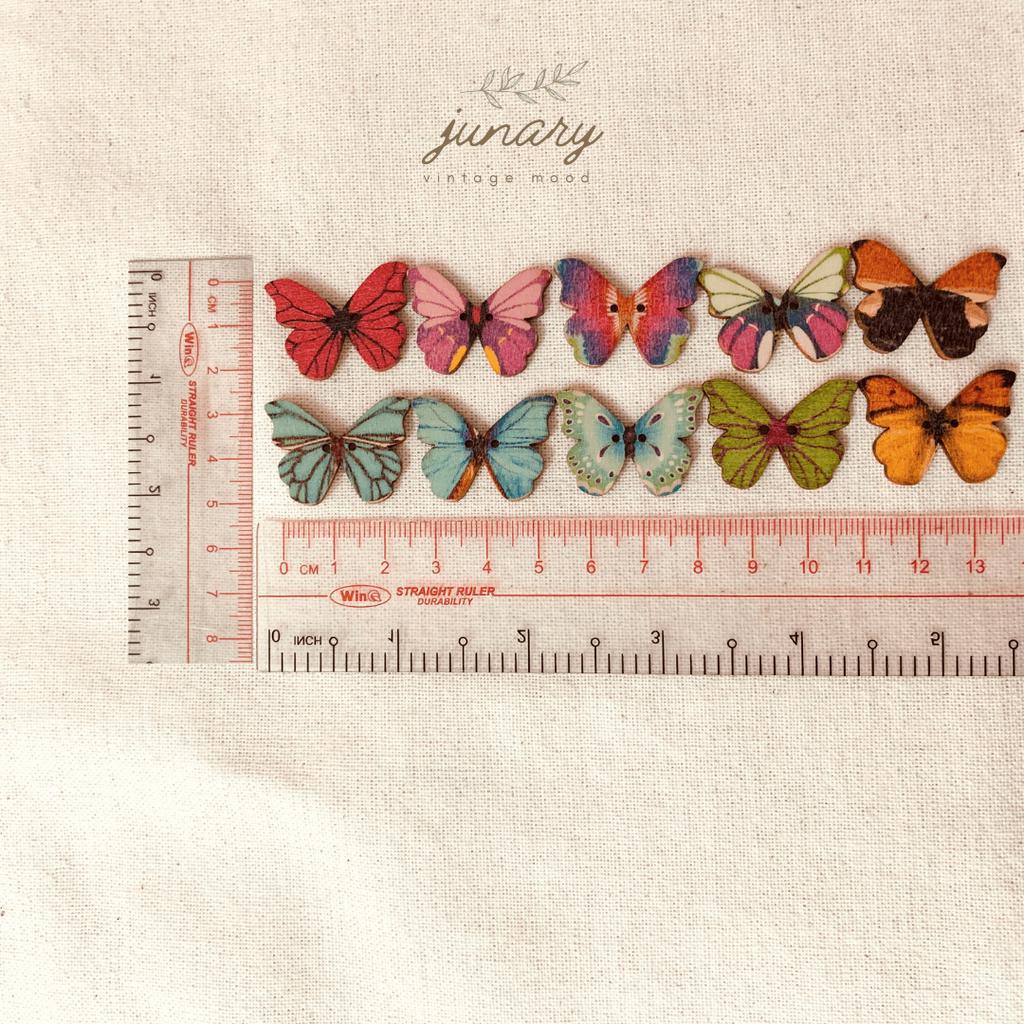 Junarystudio - Set 10 miếng gỗ hình butterfly wooden button màu sắc trang trí sổ tay journal hoặc may vá