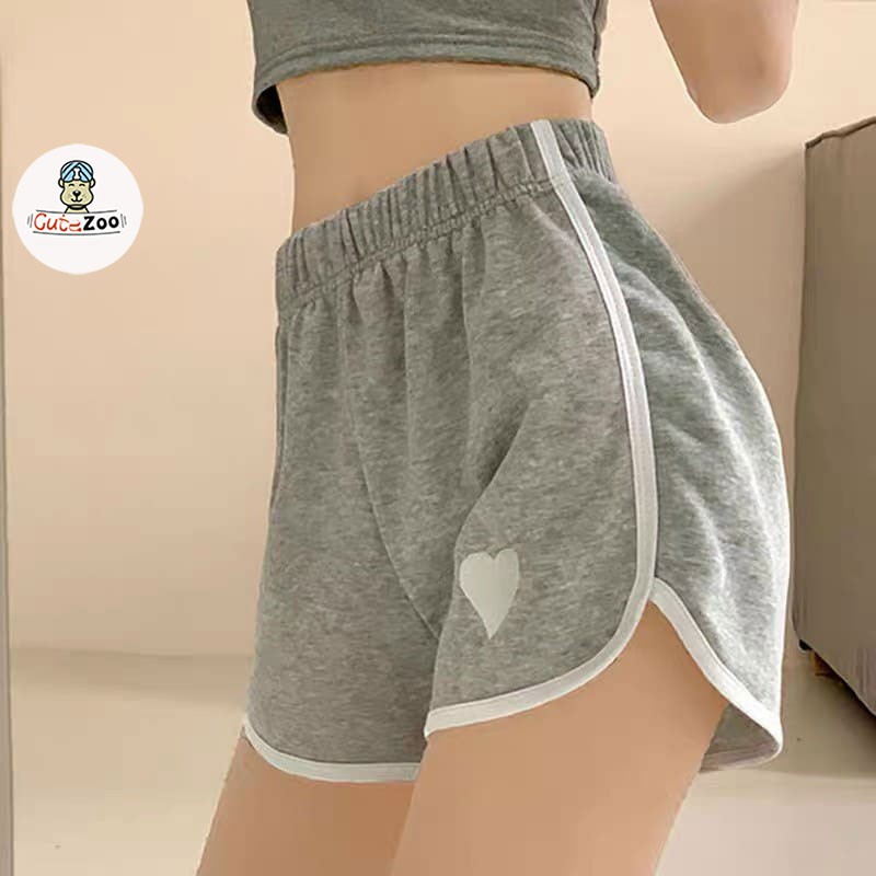 Quần đùi nữ ngắn sọc viền CUTEZOO quần short mặc nhà cạp chun Tim trước chất Umi Ulzzang