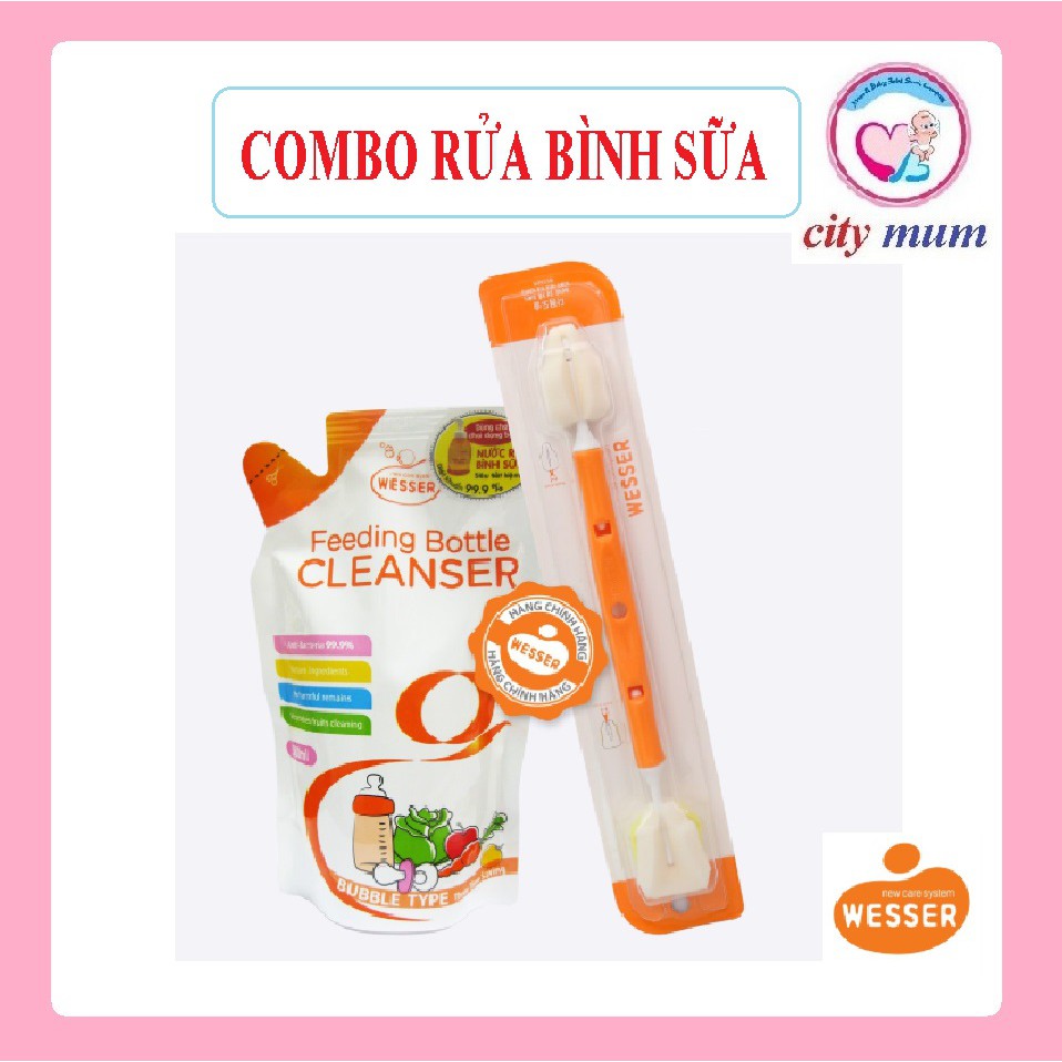 COMBO NƯỚC RỬA BÌNH SỮA WESSER LOẠI BỊCH VÀ CÂY CỌ BÌNH
