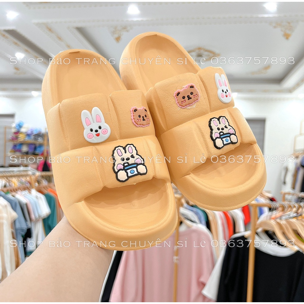 Dép Unisex Quai Ngang Hình Thỏ Gấu, Mẫu Dép Bánh Mì  SIÊU ÊM  Họa Tiết Kiểu Đáng Ulzzang Hàn Quốc