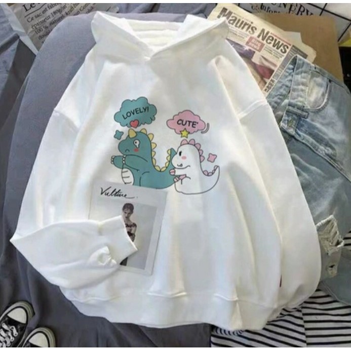Áo hoodie đôi khủng long cute chất nỉ bông dày siêu ấm 75