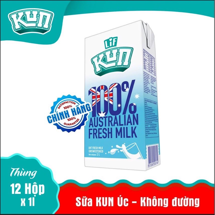 Thùng 12 Hộp 1 Lít  Sữa Tươi LiF KUN Úc Có Đường/ Không đường (1L x 12 hộp) - Date tháng 6/2022