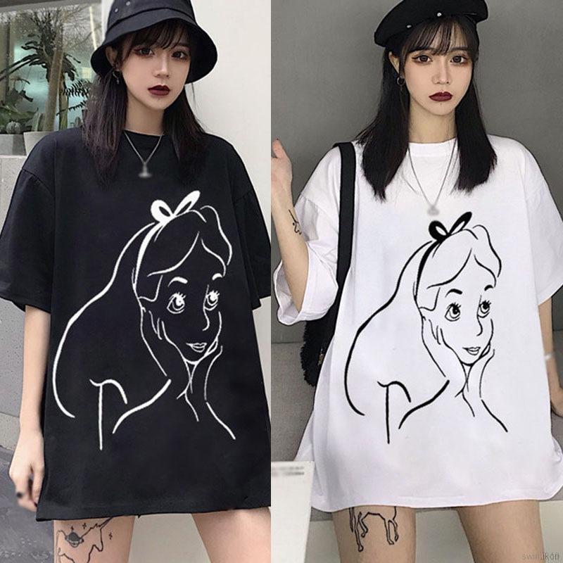 Áo thun tay ngắn in họa tiết hoạt hình phong cách Hàn Quốc dành cho nữ