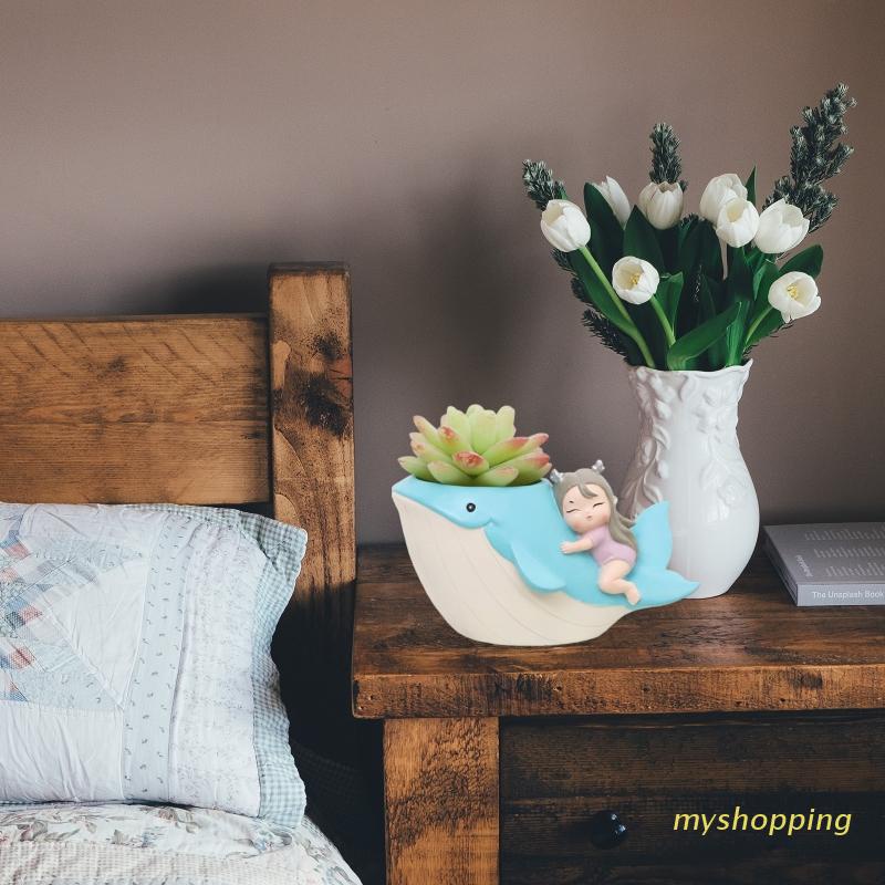 Khuôn silicone làm chậu hoa cây DIY resin bê tông xi măng tạo hình cá voi đáng yêu trang trí để bàn