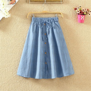 Chân váy denim dáng chữ A lưng cao hoạ tiết kẻ sọc cho phái nữ