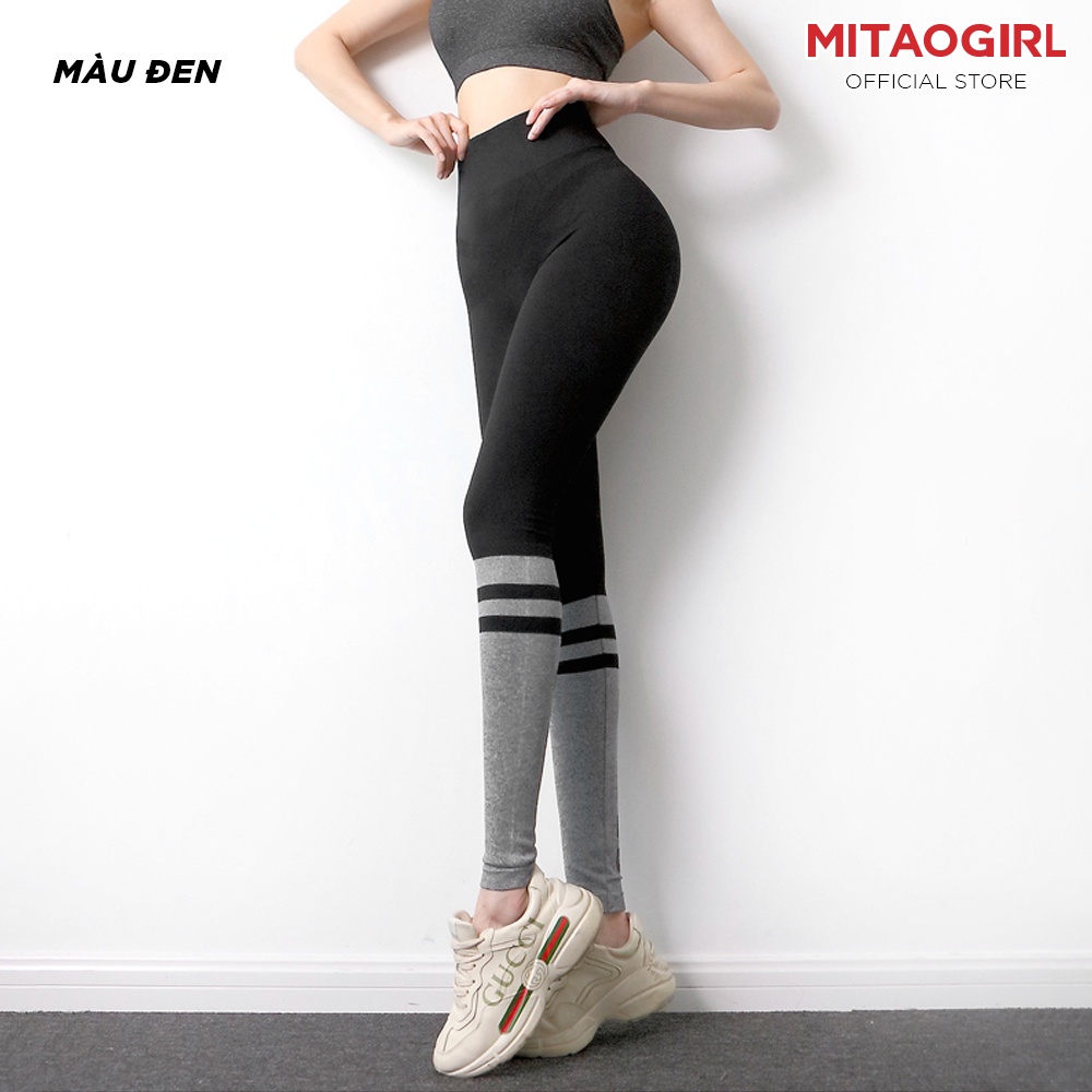 Quần dài tập gym yoga nữ MITAOGIRL dáng legging thể thao chất dệt kim co giãn phối màu ống quần nổi bật