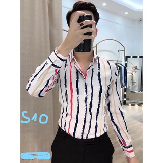 [ÁO SƠ MI NAM] S10 Màu trắng sọc đỏ đen