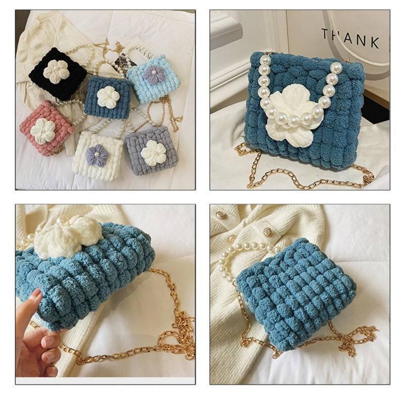 Túi tự đan len phối màu, set nguyên liệu đan DIY túi túi thư, túi đeo chéo,bộ đan túi len
