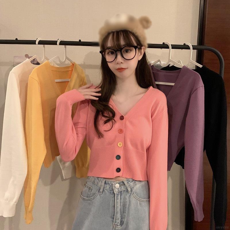 Áo Khoác Cardigan Dệt Kim Màu Trơn Phối Nút Xinh Xắn Cho Nữ | BigBuy360 - bigbuy360.vn
