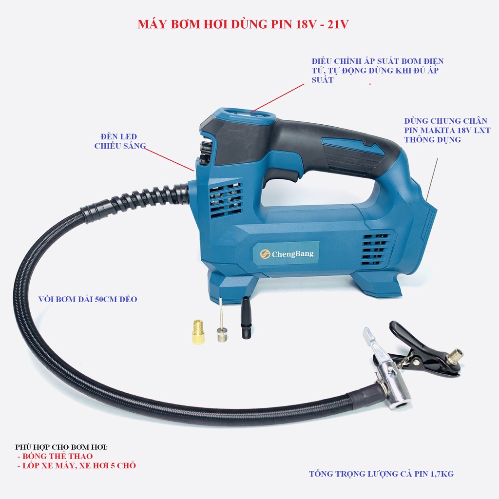 SV Máy bơm hơi dùng pin 18V - 21V tự động (chung chân pin Makita)