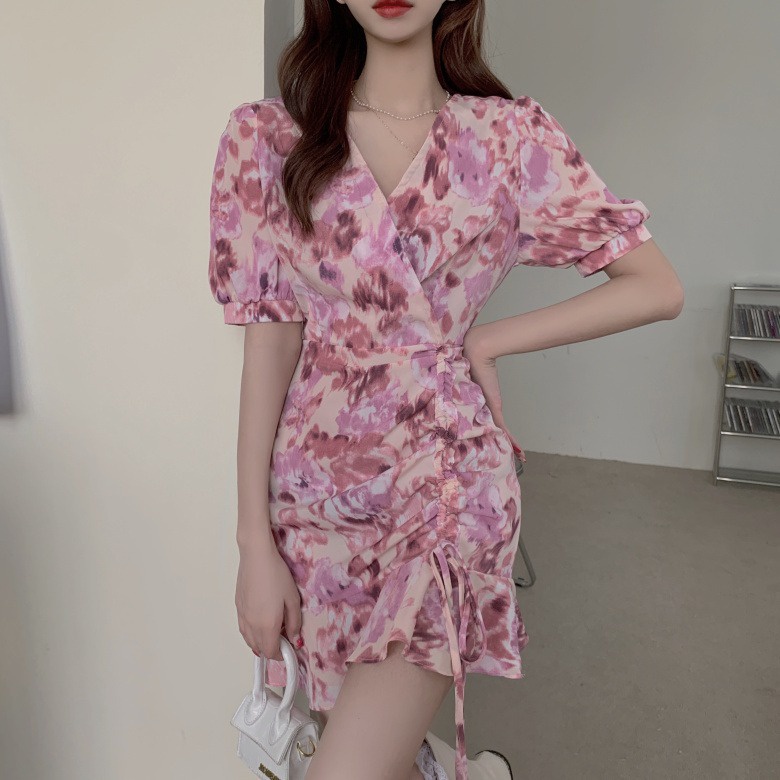 IELGY  Đầm Dáng Chữ A Phối Dây Rút Thời Trang Cho Nữ