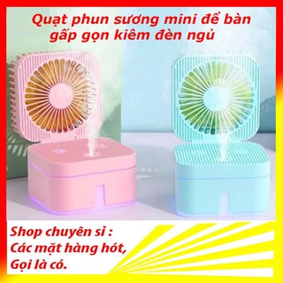 Quạt phun sương mini để bàn gấp gọn kiêm đèn ngủ Magic Cube 3 tốc độ tiện lợi hơn quạt mini cầm tay, quạt sạc điện