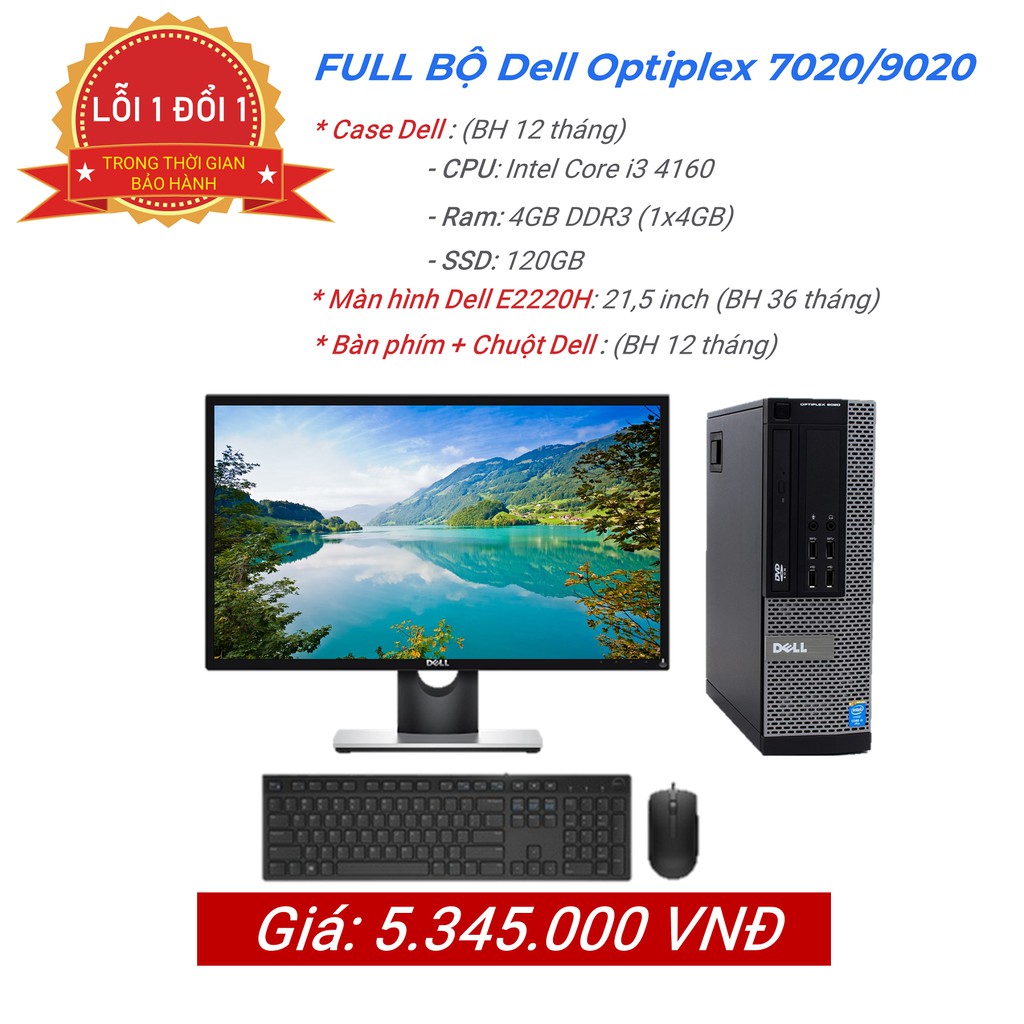 Bộ cây máy tính để bàn văn phòng Dell 3020/9020/ 7020 Core i3 4160, màn hình Dell , phím chuột Dell hàng nhập khẩu | BigBuy360 - bigbuy360.vn