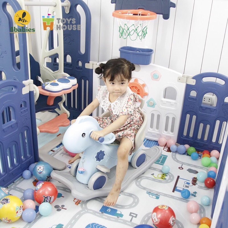 Ngựa bập bênh cho bé, có bánh xe và cần đẩy Toyshouse (ngựa Toys house 3in1)