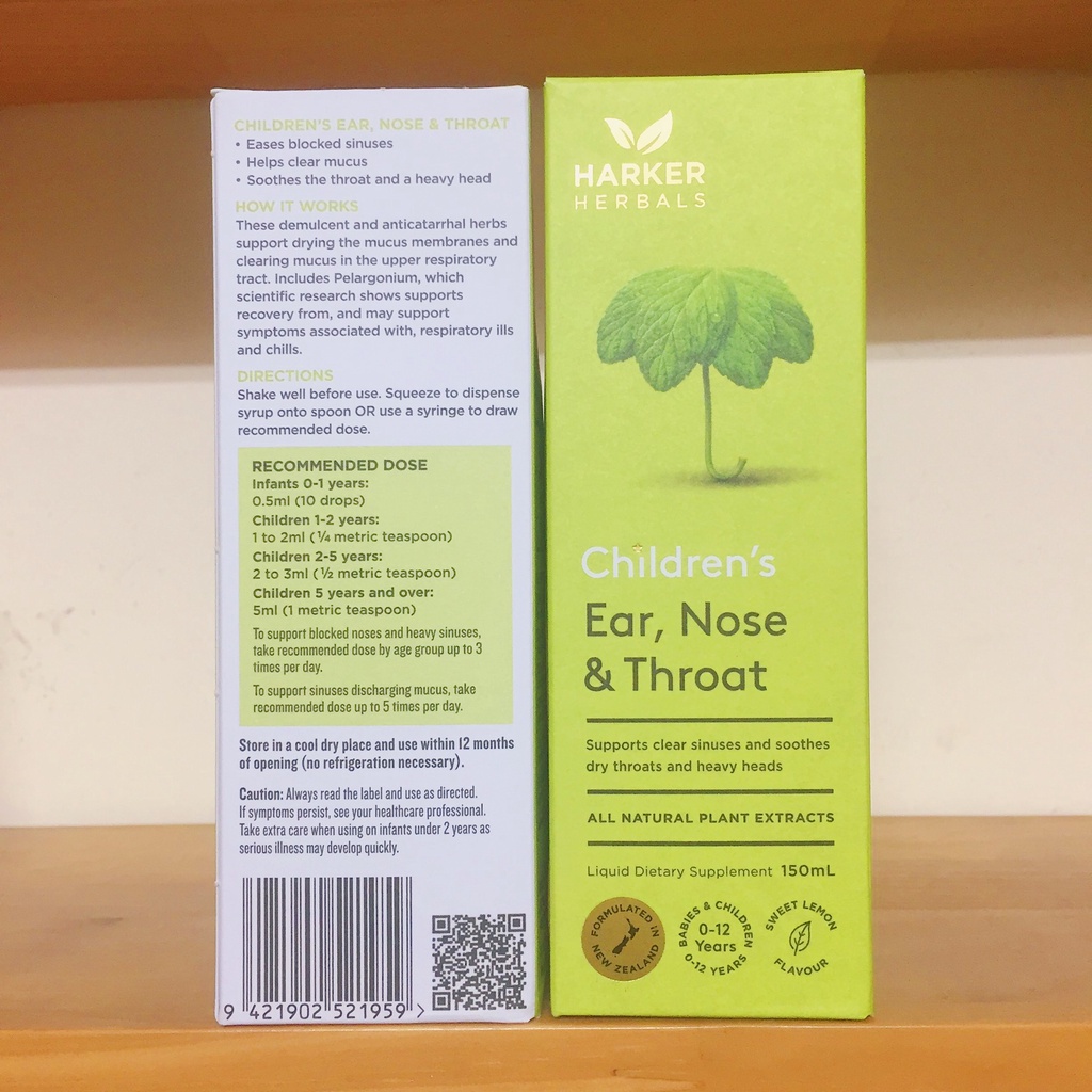 Siro tai mũi họng Harker Herbals xanh Ear Nose &amp; Throat - New Zealand cho bé từ 0 - 12 tuổi [BAY AIR]