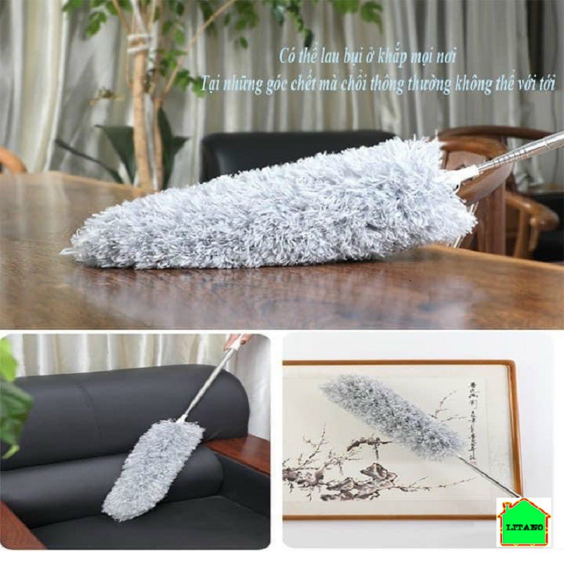 Cây Chổi Lông Quét Bụi Cao Cấp Thân Inox Có Thể Kéo Ngắn Dài Từ 88cm Đến 190cm