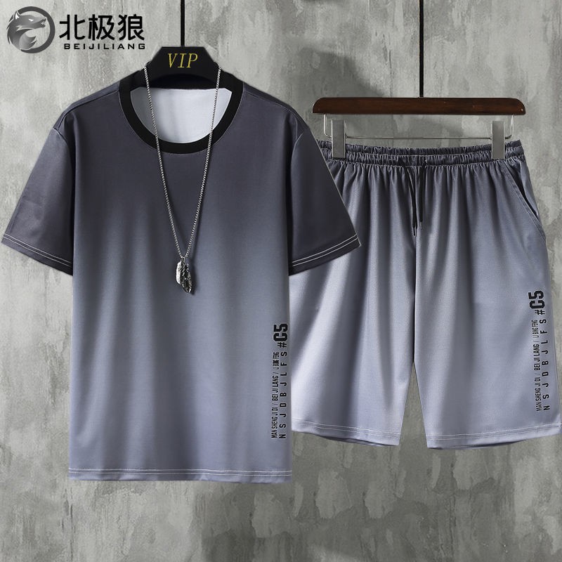 2021 Phong cách mới bộ đồ nam mùa hè thuần cotton đẹp trai xu hướng phiên bản Hàn Quốc hot khoan thể thao giản dị