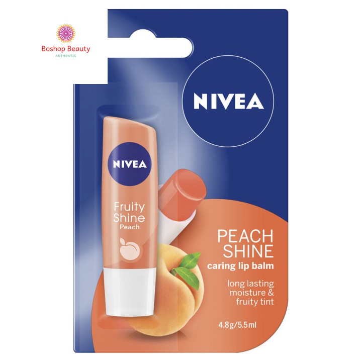 [Mã giảm mỹ phẩm chính hãng] Son Dưỡng Môi Hương Đào Nivea Peach Shine Lip Balm 4.8g