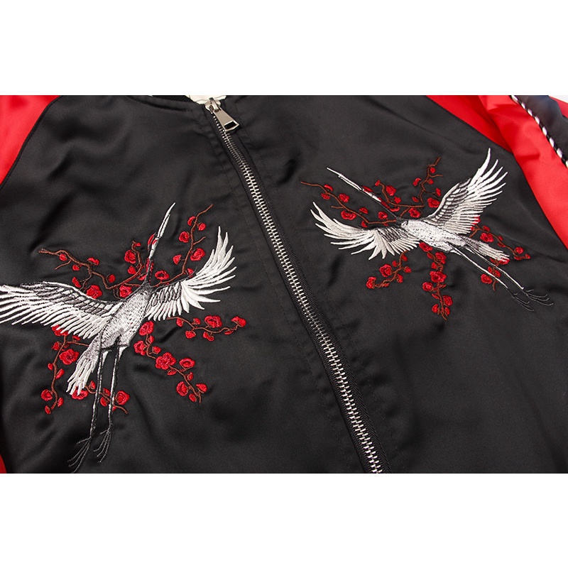 Áo khoác bomber thêu, áo bomber thêu hình hạc 2 lớp cực chất