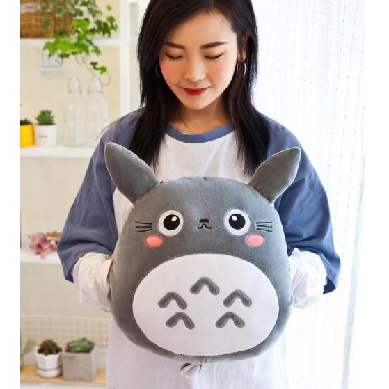 Gối mền 3 trong 1 kèm đút tay mèo totoro dễ thương Xám