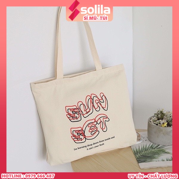 Túi tote vải canvas cao cấp Sun set khổ vuông phong cách Nhật Bản