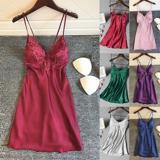 Đầm ngủ bằng lụa satin phối ren phong cách quyến rũ cho nữ