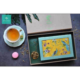Trà thảo mộc DETOX Lục Lam hộp gỗ họa tiết đẹp 10 loại trà lọ inox - DETOX Organic tea made to gift in wooden box