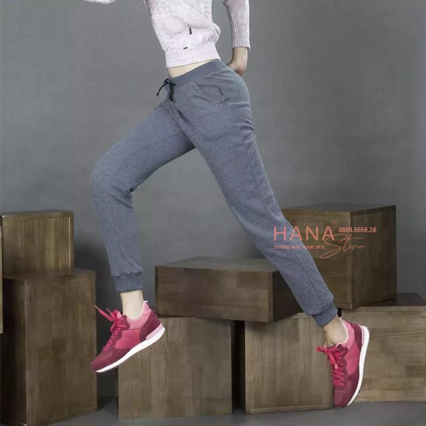 Quần Jogger nữ đen thể thao tập gym bo gấu cao cấp - Quần jogger nỉ dây rút nữ cạp cao dáng dài có túi chất vải len tăm