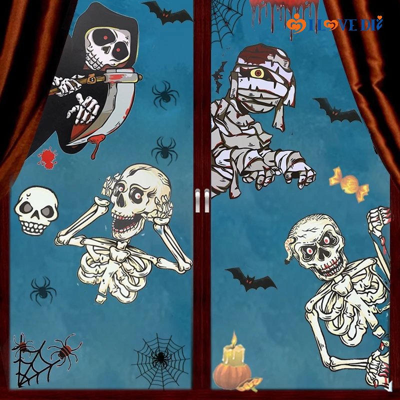 Sticker Dán Cửa Sổ Bằng PVC Tự Dính Họa Tiết Halloween Kinh Dị