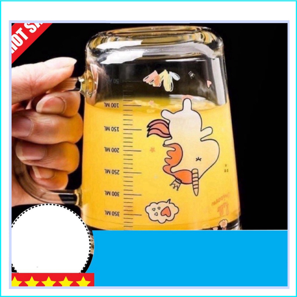 Cốc pha sữa thuỷ tinh chia vạch có nắp và ống hút