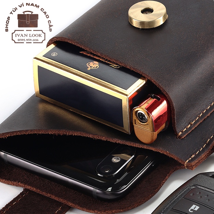 Túi Đeo Thắt Lưng Nam Da Thật Cao Cấp - Bao Da Đeo Hông Đựng Điện Thoại Treo Móc Khóa Thời Trang