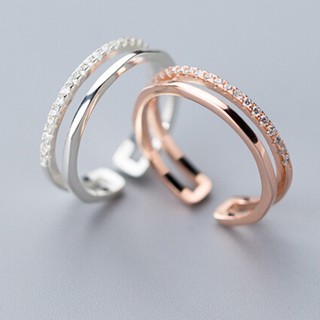 Nhẫn bạc đẹp ❤ FREESHIP ❤  Nhẫn Bạc  Nữ  925 kép đôi đính đá xinh kích thước tùy chỉnh