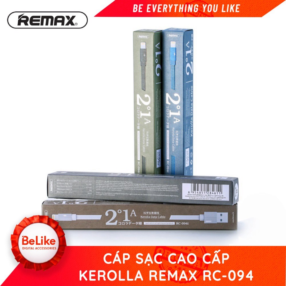 Cáp sạc Remax RC-094 dài 1 mét và 2 mét - Hàng đẹp, sạc nhanh, Chính hãng