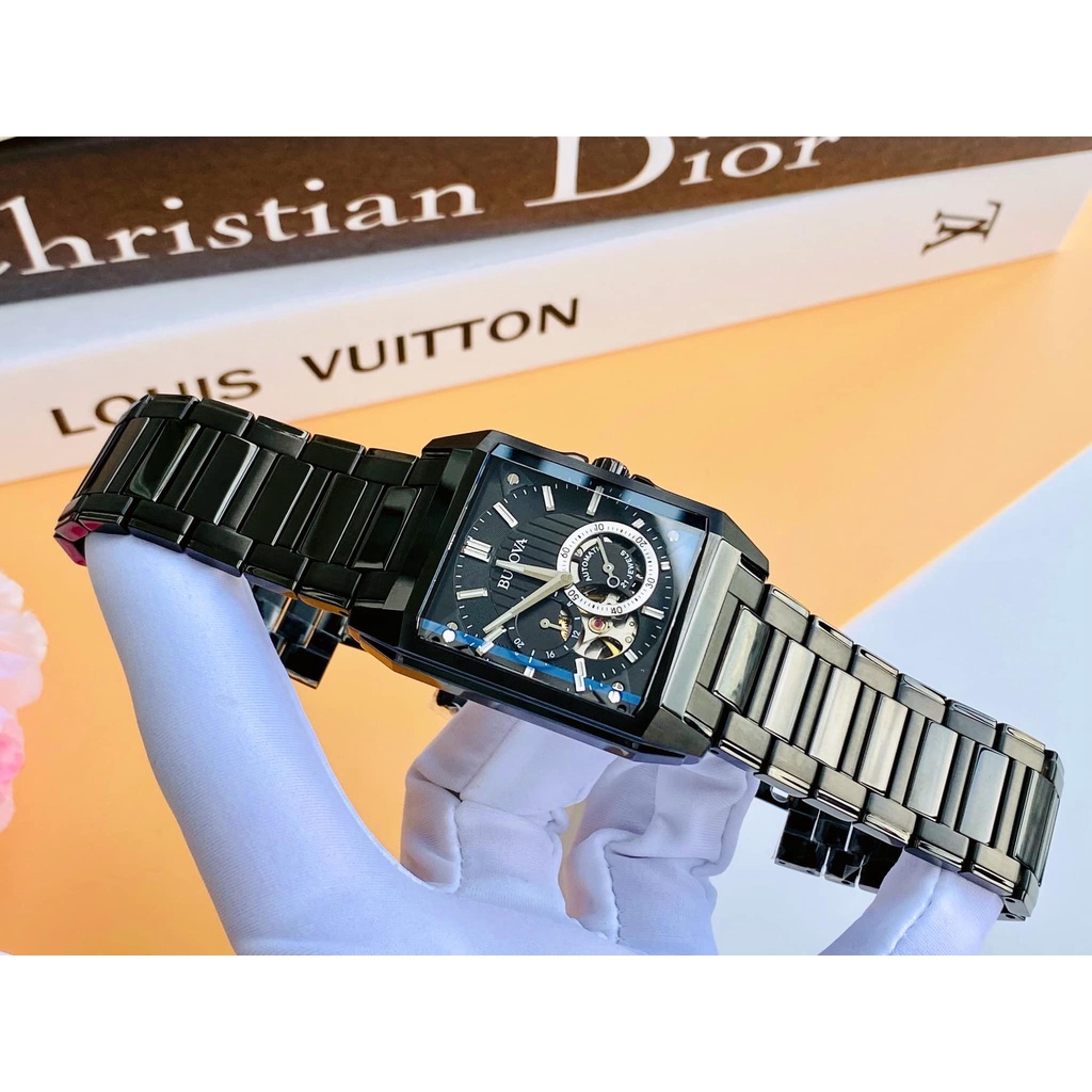 Đồng hồ nam dây thép Bulova Open Heart Automatic Black Dial 98A180