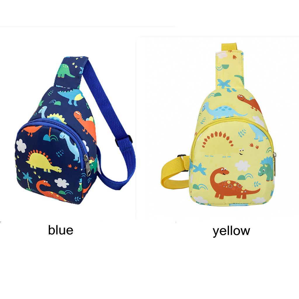 Ba lô đeo vai/ngực bằng nylon in họa tiết khủng long hoạt hình dễ thương cho bé trai và bé gái
