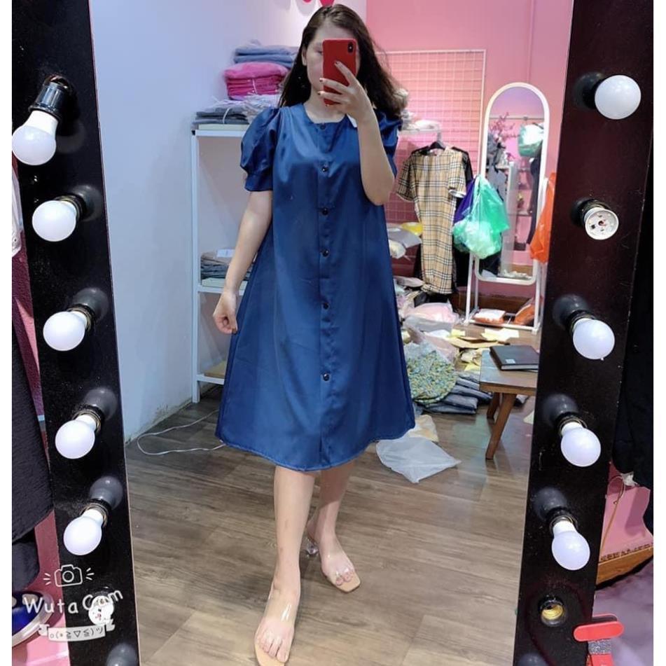 Đầm bầu bigsize, váy tay ngắn lụa cao cấp ⚡Thời trang bigsize - thời trang bầu⚡ váy xanh đẹp, hàng xuất dư VNXK