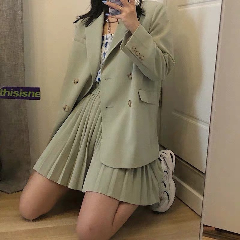 [Có ảnh thật] Set áo khoác blazer oversized + chân váy xếp ly phong cách thanh lịch SAM SAM BOUTIQUE