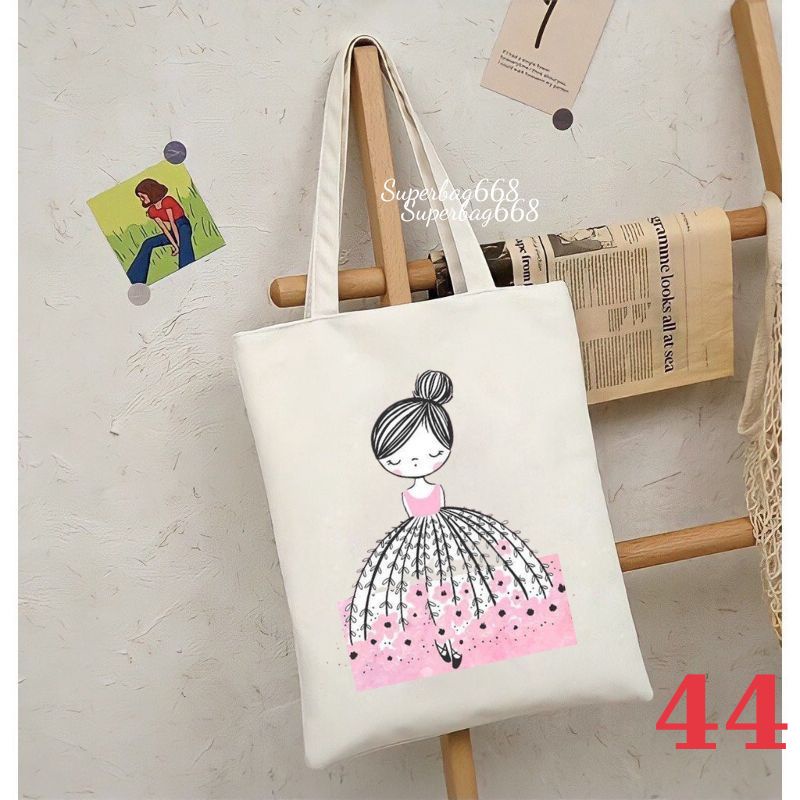 Túi tote túi vải canvas Hàn Quốc hoạ tiết cô gái đựng vừa A4 laptop đi chơi đi học Superbag668 HQ215