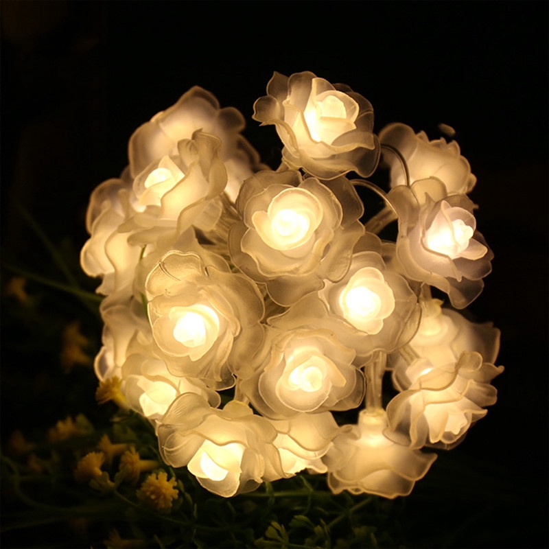 dây đèn led trang trí, hoa hồng nhựa, đèn nháy,  8 mét, cung cấp bởi pin3AA